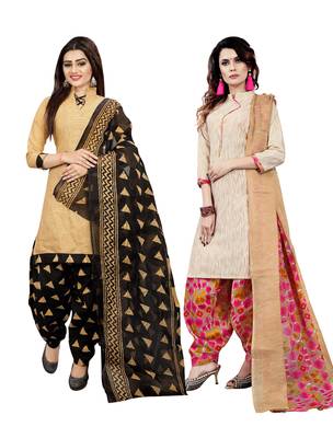 Multicolor Printed Cotton Unstitched Salwar With Dupatta 1