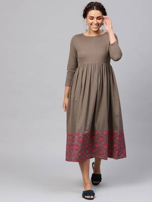 Brown & Pink Big Booti Gathered Midi 1
