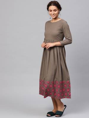 Brown & Pink Big Booti Gathered Midi 2