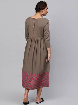 Brown & Pink Big Booti Gathered Midi 3