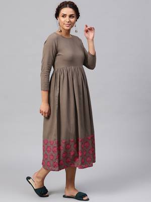 Brown & Pink Big Booti Gathered Midi 4