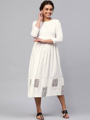 White Bird Print Gathered Midi 1