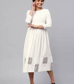 White Bird Print Gathered Midi