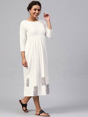 White Bird Print Gathered Midi 4