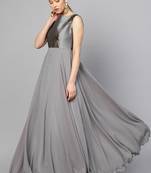 Grey Georgette Solid Maxi Dress
