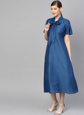 Blue Muslin Silk Solid Maxi Dress 2