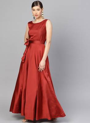 Maroon Tafeta Solid Gown 1