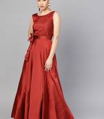 Maroon Tafeta Solid Gown