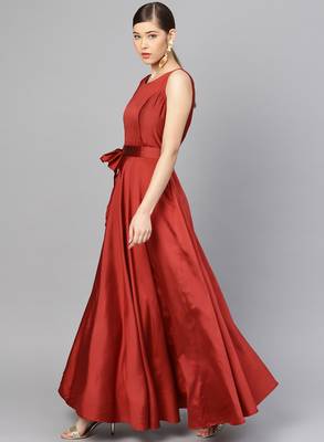 Maroon Tafeta Solid Gown 2