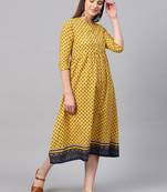 Yellow & Navy Booti Gathered Waist Dress