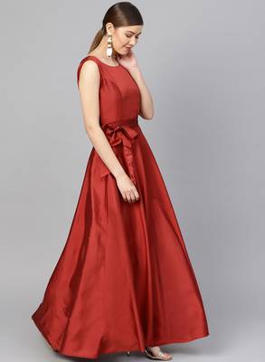 Maroon Tafeta Solid Gown 3