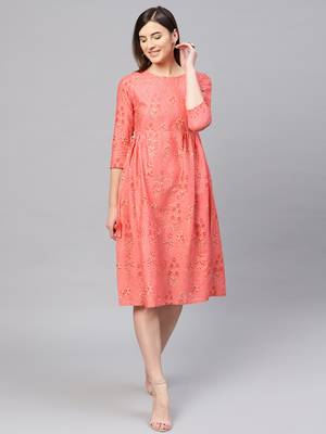 Coral floral_print Side Tie-Up Midi 1