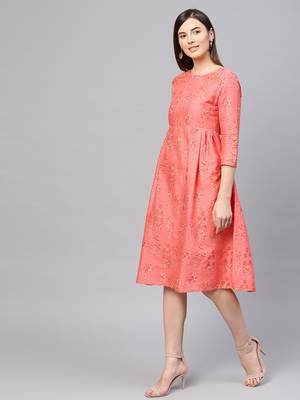 Coral floral_print Side Tie-Up Midi 2