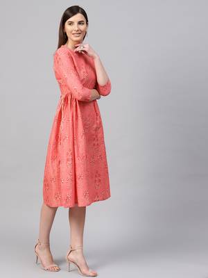 Coral floral_print Side Tie-Up Midi 4