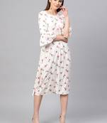 White floral_print Front Tassel Midi