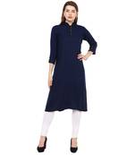 Blue Plain Rayon Long Kurtis