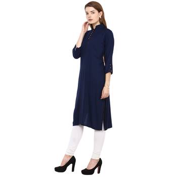 Blue Plain Rayon Long Kurtis 2