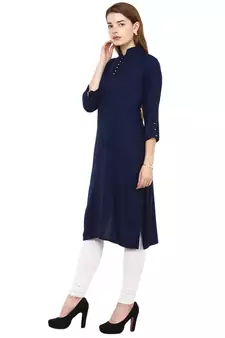 Blue Plain Rayon Long Kurtis