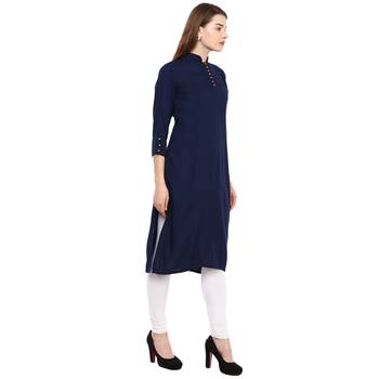 Blue Plain Rayon Long Kurtis 3