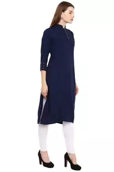 Blue Plain Rayon Long Kurtis