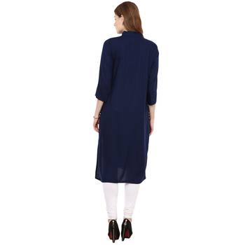 Blue Plain Rayon Long Kurtis 4