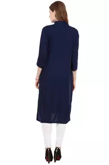 Blue Plain Rayon Long Kurtis