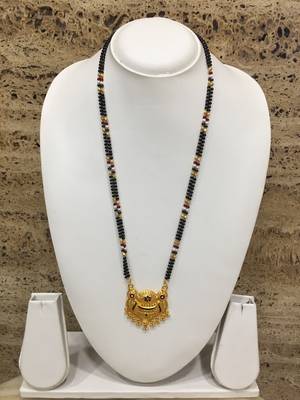 Gold Plated Pendant Mangalsutra Traditional Multicolor Black Beads Double Line Layer Long Chain 1