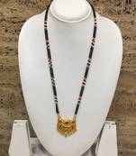 Gold Plated Pendant Mangalsutra Traditional Multicolor Black Beads Double Line Layer Long Chain