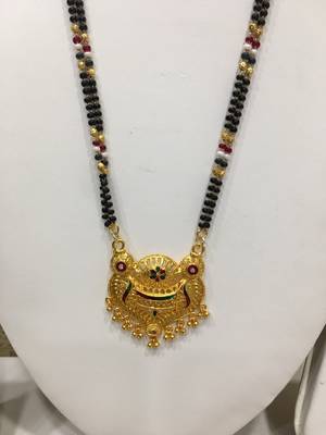 Gold Plated Pendant Mangalsutra Traditional Multicolor Black Beads Double Line Layer Long Chain 2