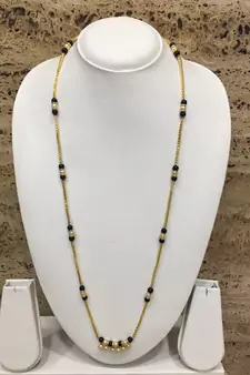 Gold Plated White Pearls Style Pendant Mangalsutra Black Mani Beads Single Line Layer Long Chain