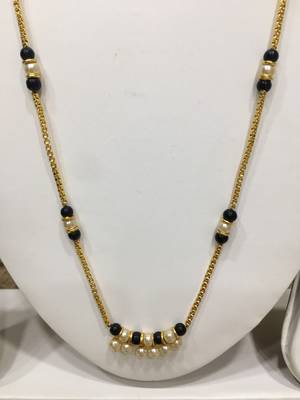 Gold Plated White Pearls Style Pendant Mangalsutra Black Mani Beads Single Line Layer Long Chain 2