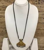 Gold Plated Ganesh Ji Inspired Pendant Mangalsutra Black Beads Double Line Layer Long Chain