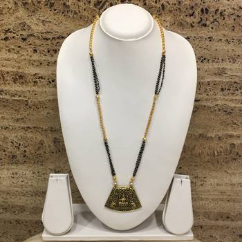 Oxidized Gold Plated Lakshmi Pendant Mangalsutra Black Beads Double Line Layer Long Chain 1