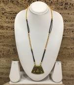 Oxidized Gold Plated Lakshmi Pendant Mangalsutra Black Beads Double Line Layer Long Chain