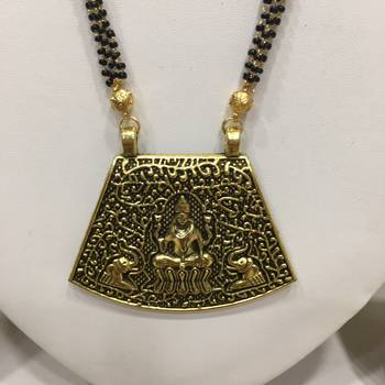 Oxidized Gold Plated Lakshmi Pendant Mangalsutra Black Beads Double Line Layer Long Chain 2