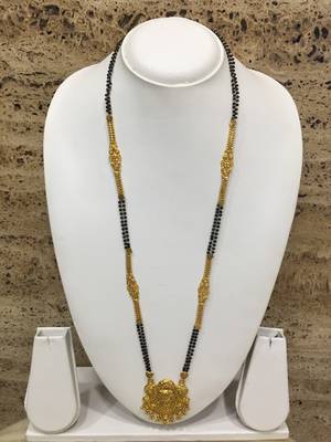Gold Plated Latkan Pendant Mangalsutra Golden Black Beads Double Line Layer Long Chain Jewellery 1