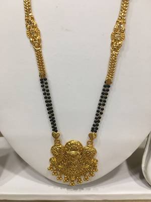 Gold Plated Latkan Pendant Mangalsutra Golden Black Beads Double Line Layer Long Chain Jewellery 2