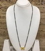 Gold Plated 2 Vati Tanmaniya Pendant Mangalsutra Golden Black Beads Single Line Layer Long Chain