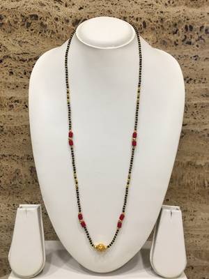 Gold Plated Round Mani Pendant Mangalsutra Golden Red Black Beads Single Line Layer Long Chain 1
