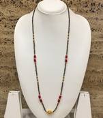 Gold Plated Round Mani Pendant Mangalsutra Golden Red Black Beads Single Line Layer Long Chain