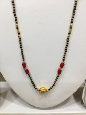 Gold Plated Round Mani Pendant Mangalsutra Golden Red Black Beads Single Line Layer Long Chain 2