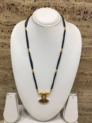 Oxidized Golden Pendant Mangalsutra Gold Black Beads 3 Triple Line Layer Long Necklace Chain 1