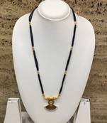 Oxidized Golden Pendant Mangalsutra Gold Black Beads 3 Triple Line Layer Long Necklace Chain