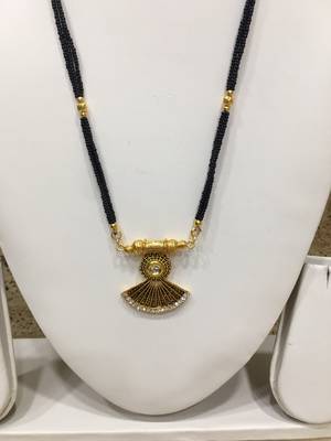 Oxidized Golden Pendant Mangalsutra Gold Black Beads 3 Triple Line Layer Long Necklace Chain 2