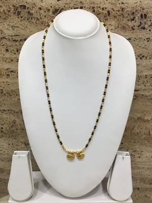 Gold Plated 2 Vati Tanmaniya Pendant Mangalsutra Black Mani Beads Single Line Layer Short Chain 1