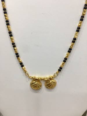 Gold Plated 2 Vati Tanmaniya Pendant Mangalsutra Black Mani Beads Single Line Layer Short Chain 2