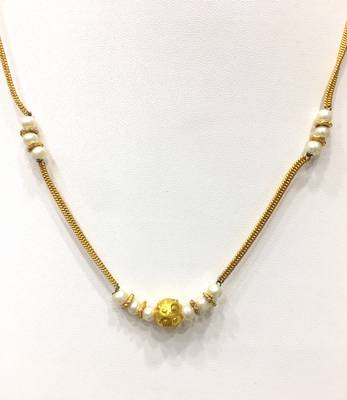 Fashion Antique Round Mani Pendant Mangalsutra White Pearls Beads Single Line Layer Short Chain 2