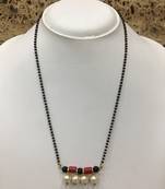 Fashion Antique Red White Pearls Pendant Mangalsutra Black Beads Single Line Layer Short Chain