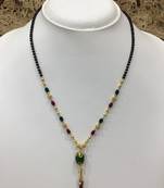 Green Stone Pendant Multi-Color Latkan Mangalsutra Gold Mani Black Beads Single Line Layer Short Chain