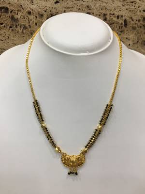 Golden Pendant With Latkan Gold Black Mani Beads Single Line Layer Short Chain Mangalsutra 1